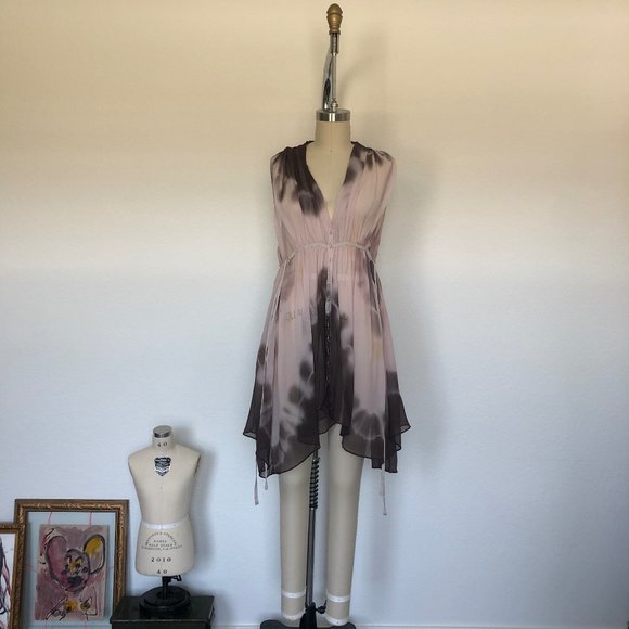 AllSaints Porisan Short Kaftan Silk Tunic Dress Bu - Picture 1 of 9